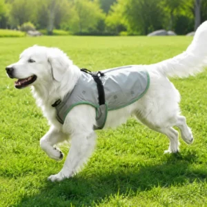 dog wearing cooling vest outdoor use