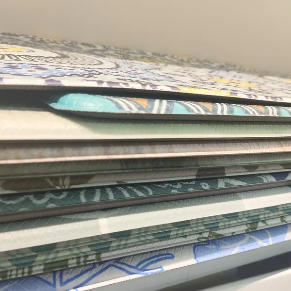 CustomCustom printed mat material samples in multiple designs