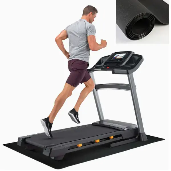 pvc-treadmill-equipment-mat-no-text Treadmill placed on a black shock-absorbing equipment mat